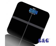 G&G A6 180kg DESIGN Digitalwaage Personenwaage AAA Batteriebetrieb GLAS Scale (Schwarz-Kreuz)