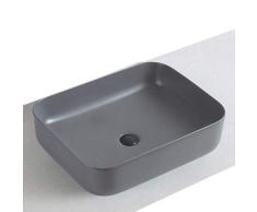 Aufsatzwaschbecken aus Keramik KW6127-50 x 39 x 13 cm - Farbe wählbar, Farbe:Grau Matt, Mit Blende Grau matt