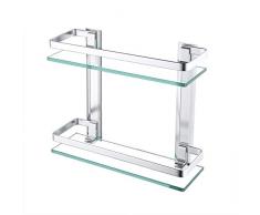 KES Glasregal Duschablage Badregal Badezimmer Dusche Glas Wandregal 8 MM Gehärtetes Glas Sicher 2 Etagen Wanmontage Wand Halterung Aluminium, A4126B