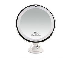 Auxmir Kosmetikspiegel LED Beleuchtet mit 10x Vergrößerung, Saugnapf und 2 Helligkeitsstufen, Makeup Spiegel Schminkspiegel mit Blendfreier Beleuchtung für Zuhause und Unterwegs