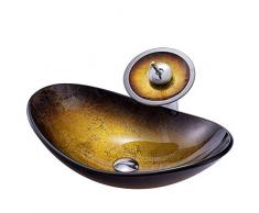 HomeLava Modern Waschbecken Gehärtetes Glas Aufsatzwaschbecken Oval mit Wasserfall Wasserhahn Badarmatur