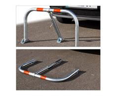 Relaxdays Parkplatzsperre klappbar, Sperrbügel mit Vorhängeschloss & 3 Schlüsseln, Metall, HBT: 45 x 76 x 32 cm, silber