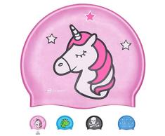 ZABERT C300 Kinder Badekappe Silikon Badekappen Wasserdicht schwimmhaube kinderbadekappe Jugend Jungen mädchen Baby - Lange Haare badehaube Bademütze Rosa Pink Einhorn