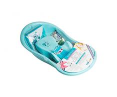 Tega Baby ® SET 5-teilig Badewanne Badesitz für Baby, ab 0 Monate mit eingebautem Thermometer - Anti-rutsch, GESCHENK für Neugeborene (allein, Katze und Hund - blau)