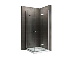 Duschkabine Eckkabine mit Falttüren Falttürkabine aus Klarglas ESG - Sicherheitsglas 180cm Höhe - LINKS & RECHTS MONTIERBAR! - ALLE GRÖßEN #99 (90x90 cm)