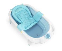 Fascol Faltbar Babybadewanne, Kinderbadewanne mit Sicherheitsbadesitz und Ablaufstöpsel, Badewanne Länge 82cm, 0-36 Monate (Hellblau)