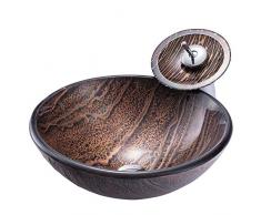 chicstyleme Vintage Round Basin gehärtetes Glas Waschbecken mit Wasserfall Wasserhahn Rock Design