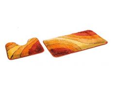 FD-Workstuff Badematten-Garnitur „Sliding-Wave“ │ Terra │ 2 Teile │ Badvorleger 50 x 90 cm │ WC-Vorleger 50 x 45 cm (mit Ausschnitt) │ Bad │ Badewannen- / Toiletten-Vorleger │ by