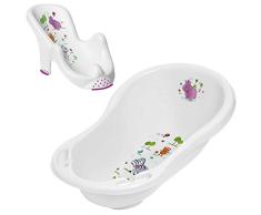 Keeeper 2-teiliges Badeset | Babybadewanne Maria 84 cm mit Stöpsel + anatomischer Babybadesitz Leon Hippo white