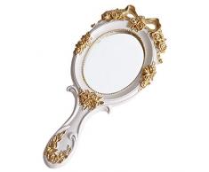 ZH1 Handspiegel für Haircut, Tisch Make-up-Spiegel, Handspiegel mit Griff, Reise Make-up-Spiegel, schlanker Griff für einfachen Transport und Verwendung,Weiß,12 * 26.5cm