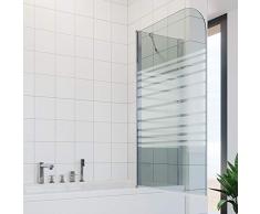 SONNI Duschwand für Badewanne 120x140cm (HxB),Badewannenaufsatz 2-teilige Duschabtrennung für Badewanne mit Milchglas Streifen mit Stabilisator, Duschwand Well