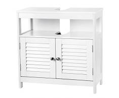 VASAGLE Waschbeckenunterschrank Unterschrank ohne Waschbecken Aufbewahrung viel Stauraum Badschrank mit Lamellentüren 2 Fächer weiß 60 x 60 x 30 cm (B x H x T) BBC02WT