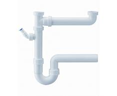 HAAS PP Doppelspülensifon Doppelspülensiphon 1 1/2 Zoll DN 40 mm 2-fach Ablaufgarnitur Doppelspüle Waschbecken Ablauf Abfluss für 2 Spülen 2970