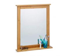 Relaxdays Wandspiegel Bambus, Badspiegel mit Ablage, Spiegel zum Aufhängen, für Wohnzimmer und Badezimmer, natur