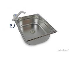 Edelstahl Spülbecken Camping Spüle integriert Barwig weiß Waschbecken + Ablauf 325x265x100mm + Wasserhahn Ecke (ad-ideen)