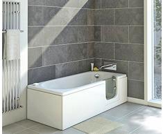 Badewanne mit Tür, Seniorenbadewanne 150x70x51cm mit Wannenschürze und Ablauf/Sifon, Ausführung Rechts