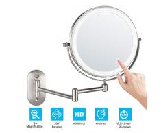 alvorog Kosmetikspiegel LED Beleuchtet mit 1x/5x Fache Vergrößerung Touchscreen Rasierspiegel Wandspiegel 360°Schwenkbar Schminkspiegel für Badezimmer Kosmetikstudio Zuhause