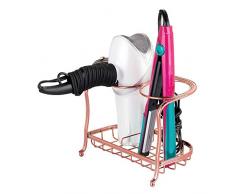 mDesign Föhnhalter und Glätteisenhalter ohne Bohren – 2 Ablagen – die ideale Kombination zur Aufbewahrung von Haarfön, Haarbürste etc. – rostbeständiger Haarfönhalter aus Metall – gold