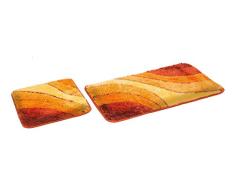 FD-Workstuff Badematten-Garnitur „Sliding-Wave“ │ Terra │ 2 Teile │ Badvorleger 50 x 90 cm │ WC-Vorleger 50 x 45 cm (ohne Ausschnitt) │ Bad │ Badewannen- / Toiletten-Vorleger │ by