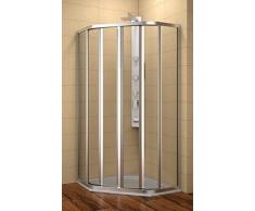 Duschkabine 90x90 cm, 5-Eck-Dusche 90x90x185 cm (LxBxH), Radius 55 cm, Dusche Fünfeck 90x90 cm, 4-teilig, ESG 4 mm, Schiebetüren