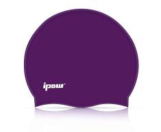 IPOW Hochwertige Silikon Badekappe Bademütze Badehaube für Lange Haare gesund und warm Swim Cap 6 Farbe (Violett Klassisch)