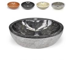 Divero Naturstein Aufsatz-Waschbecken Venosa Handwaschbecken Waschschale Marmor Stein innen poliert außen strukturiert rund grau schwarz anthrazit