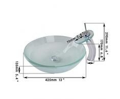 shuip Wasserhahn/Badausstattung Waschbecken Waschbecken Chrom Wasserfall Wasserhahn Milchglas Schüssel mit gehärtetem Glas Waschbecken Set