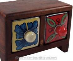 Apothekerschränkchen mit 2 bunten Karamikfächern - Apothekerschrank Küche, Gewürzschrank, Schubfachschränkchen