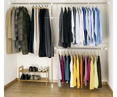 Wenko 6200030100 Teleskop-Garderoben-Set Edelstahl - 3-teilig, verstellbares Ordnungssystem, Edelstahl rostfrei, Silber glänzend