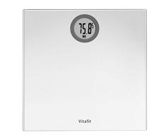 Vitafit Digitale Waage Personenwaage aus Sicherheitsglas,Körperwaage mit Step-On Technologie,4 Hochpräzise Sensoren, 5kg-180kg,Silber Elegant