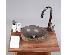 wohnfreuden Naturstein - Waschbecken 30 cm rund oval grau Steinwaschbecken Stein
