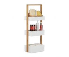 Relaxdays Badregal Bambus, Badezimmerregal mit 3 Körben, Korbregal fürs Bad, MDF, HxBxT: 76 x 30 x 18,5 cm, weiß/natur