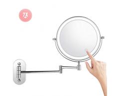 Himimi Kosmetikspiegel LED Beleuchtet mit 1x/ 7xFach Vergrößerung Schminkspiegel, wandmontage Kosmetikspiegel mit Touch Button Einstellbar Licht, 360° Schwenkbar und Vertikal
