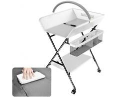 Säuglingswindeltabelle Krippe Faltbare Baby-Pflegestation Badestation Wickeltisch für Neugeborene Massagen mit 3 Dekorspeicher (Color : White)