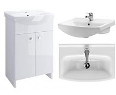 VBChome Badmöbel Weiß 60 cm Waschbecken mit Unterschrank Waschtisch Waschbeckenunterschrank Unterschrank Badezimmerschrank 2 Türen Glanz Waschplatz Stand Standmöbel