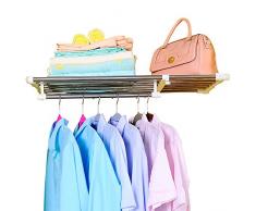 BAOYOUNI Teleskop-Garderobensystem Regal Kleiderschrank Schrank Edelstahl-Stange Kleiderbügel Organizer Lagerregal DIY Separator Kleideraufbewahrungssysteme Wandregale Verstellbare Länge 95-170cm