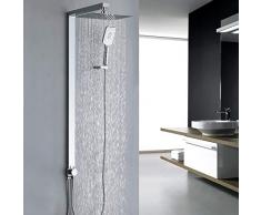 Homelody eckig Duschsystem ohne Armatur Duschset mit Messing Wasserseparator Regenduschset Duschsäule mit 3 Funktion Kopfbrause Handbrause set für Bad