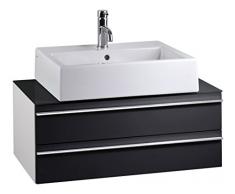 CAVADORE Waschtisch SLEEK 09 / Moderner Bad Unterschrank für Waschbecken mit zwei Schubkästen / Front in Hochglanz Schwarz / Korpus Melamin weià / Ablage aus Glas schwarz / 46 x 80 x 33 cm (TxBxH)