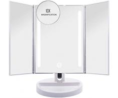 Auxmir Kosmetikspiegel mit LED Licht, Schminkspiegel Beleuchtet mit Blendfreier Bleuchtung für Schminken Rasieren, Makeup Spiegel mit Touchschalter für Dimmbare Helligkeit