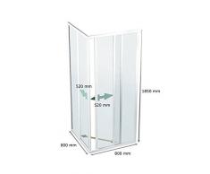 Duschkabine 80x80 cm, Eckdusche 80x80x185 cm (LxBxH), Dusche Eckeinstieg 80x80 cm, 4-teilig, ESG 4 mm, Schiebetüren