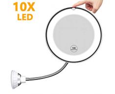Spiegel mit Beleuchtung, LED-Wireless-Schminkspiegel mit 10-facher Vergrößerung, Flexibler Schwanenhals, 360° Schwenkbar mit starkem Saugnapf, Make Up Schminkspiegel mit Touch-Taste für Badzimmer