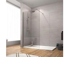 Safeni Walk In Dusche 90x200cm Duschtrennwand Glas Walk In Duschwand Duschabtrennung mit 8mm Nano-Beschichtung ESG Klares Sicherheitsglas, Transparent Glas