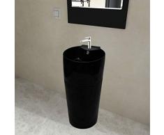 mewmewcat Keramik Standwaschbecken Rund Waschbecken Handwaschbecken mit Hahn/Überlaufloch 400 x 415 x 860 mm Schwarz Durchmesser der Abflussöffnung 4,5 cm