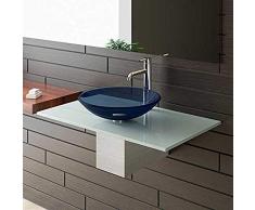 Alpenberger Blaue Glaswaschschale Ø 46 cm mit Satinierte Waschtischplatte 90 cm