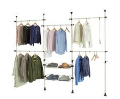 SoBuy KLS04 Teleskopstange Kleiderständer mit 5 Kleiderstangen und 2 Körben Teleskop Garderoben System Verstellbares Regalsystem B (209-305) x H (200-270) cm