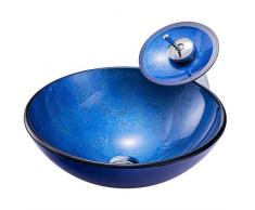 chicstyleme Blaues Rundes Gehärtetes Glas rundes Waschbecken mit Wasserhähne Becken Wasserhahn-Sets