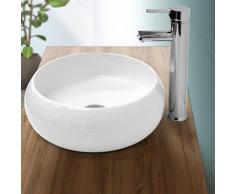 ECD Germany Waschbecken Waschtisch - Ø 350x120 mm - aus Keramik - Rund - Weiß - Aufsatzbecken Aufsatzwaschbecken Waschschale Handwaschbecken Aufsatzwaschtisch Spülbecken Wasserfall Waschchlüssel