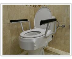 LUXUS Toilettensitzerhöhung / Toilettensitz mit Deckel und mobilen Armlehnen - 3 fach höhenverstellbar