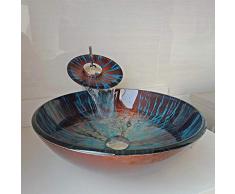 chicstyleme Moderne Waschbecken und Wasserhahn Set Runde gehärtetes Glas Waschbecken mit Wasserfall Wasserhahn