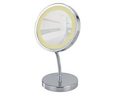 WENKO 3656360100 LED Kosmetikspiegel Brolo - Standspiegel, Spiegelfläche ø 11cm, Stahl, 15 x 16.5 x 13 cm, Chrom